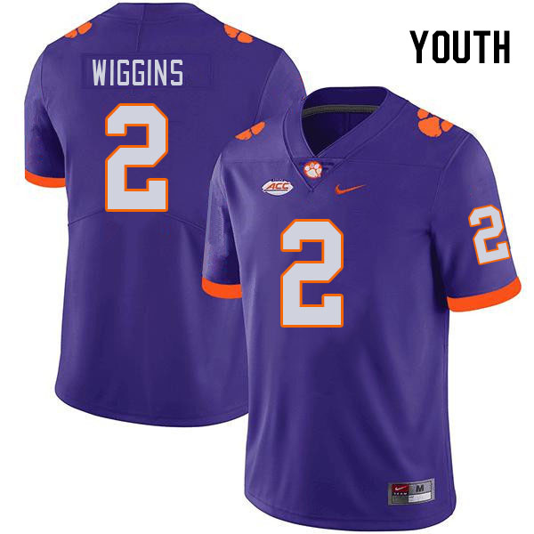 Youth Clemson Tigers Nate Wiggins #2 College Purple NCAA Authentic Football Stitched Jersey 23XN30VY